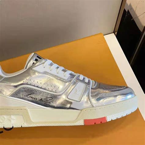 louis vuitton trainer sneaker silver metallic